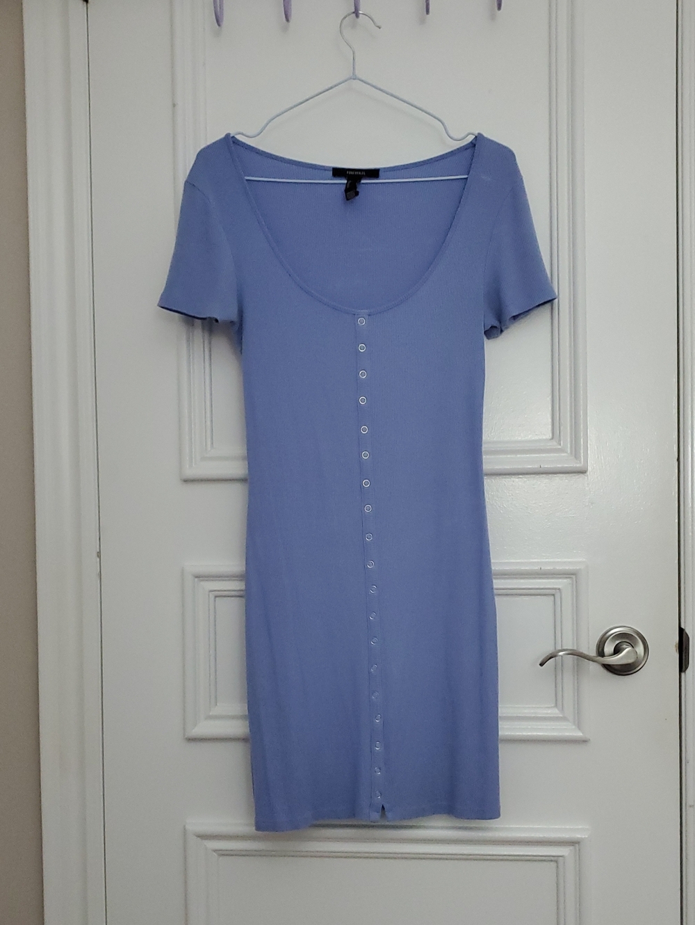 Soft Boat Neck Button Down Henley T Shirt Dress In Periwinkle